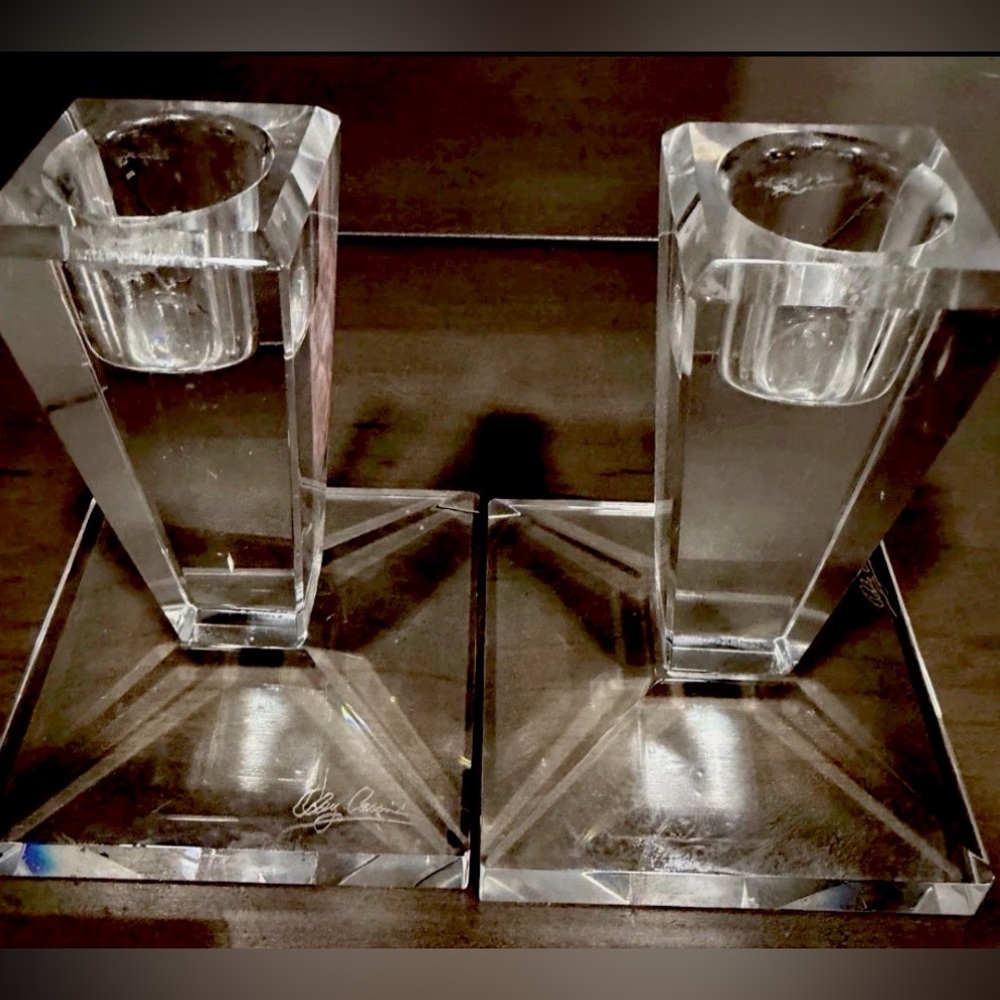 BEAUTIFUL BRAND NEW TWO CRYSTAL CANDLE HOLDER BY OLEG CASSINI w/box vintage MCM